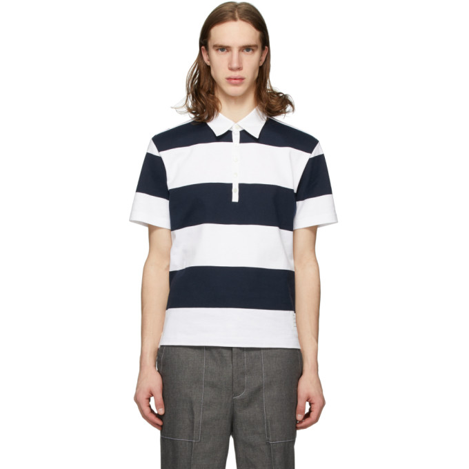 THOM BROWNE THOM BROWNE NAVY RUGBY STRIPE POLO