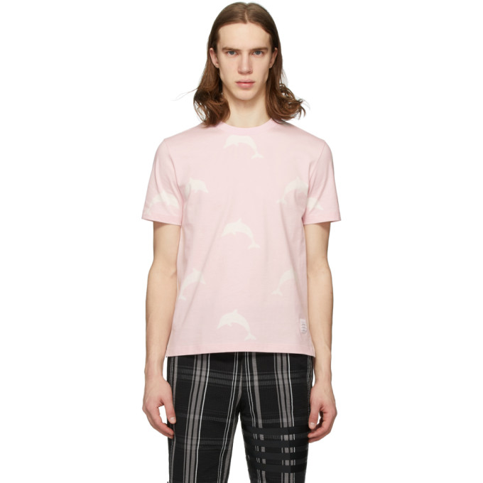 THOM BROWNE THOM BROWNE PINK DOLPHIN ICON PRINT T-SHIRT