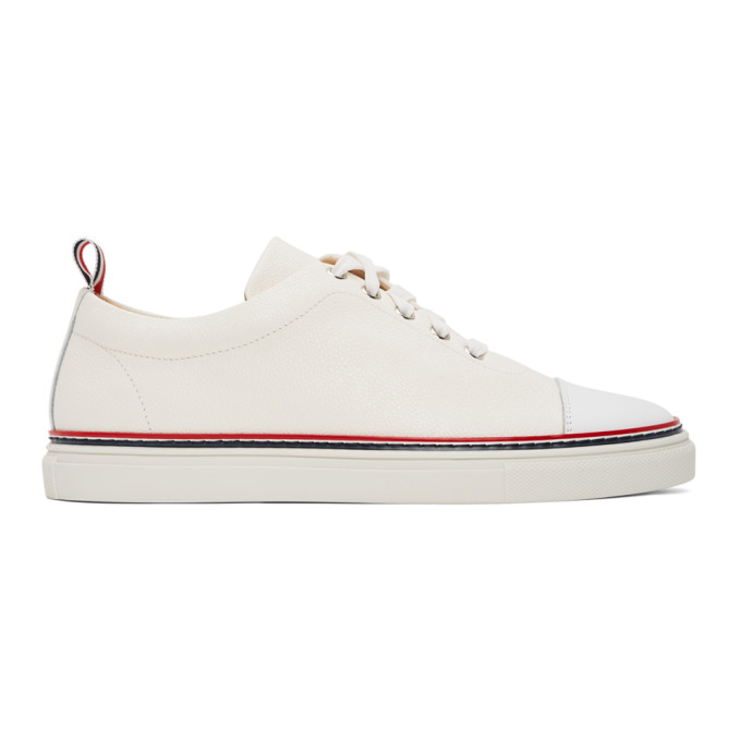 THOM BROWNE THOM BROWNE OFF-WHITE STRAIGHT TOE CAP SNEAKERS