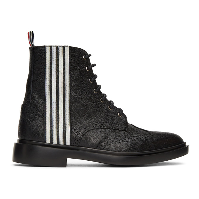 THOM BROWNE THOM BROWNE BLACK 4-BAR WINGTIP BOOTS