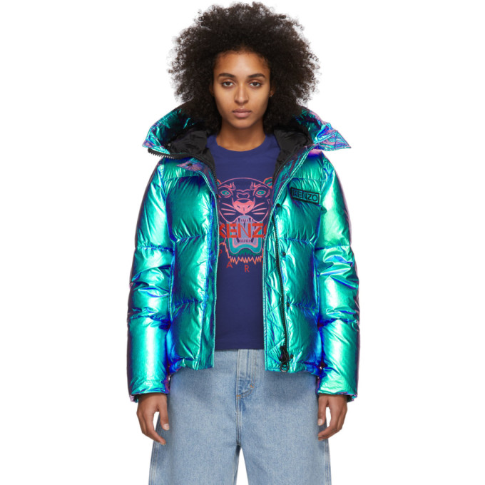 Kenzo Metallic Puffer Coat In 68 Blue 