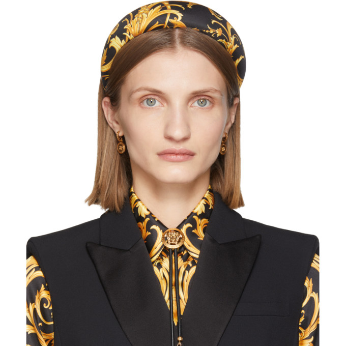 VERSACE VERSACE BLACK AND YELLOW SILK BAROCCO HEADBAND