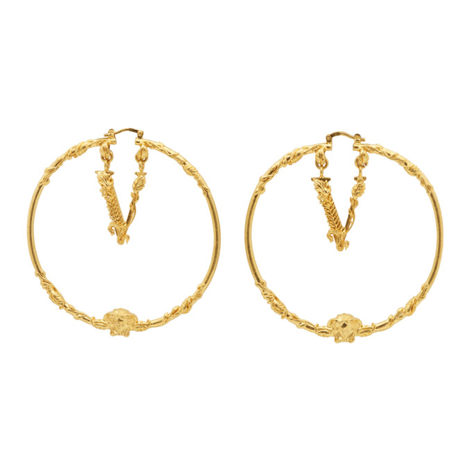 VERSACE VERSACE GOLD LEAVES HOOP EARRINGS