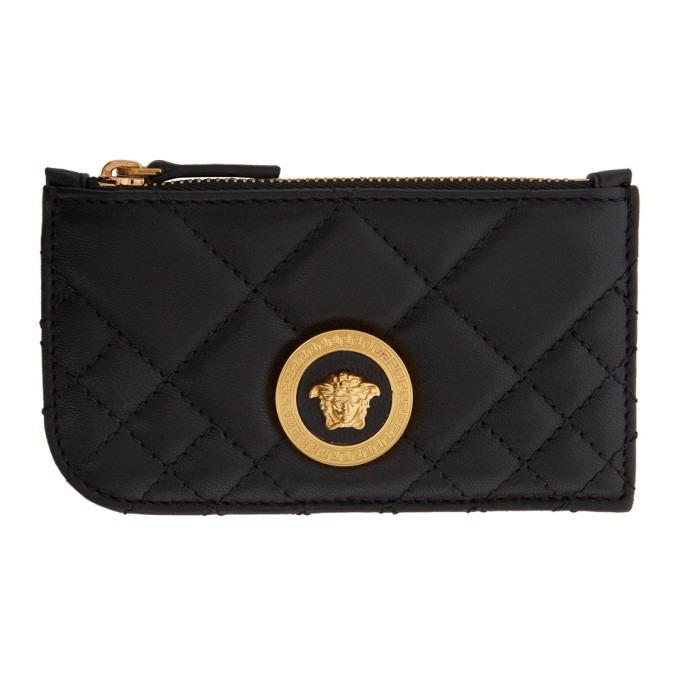 Versace Black Tribute Zip Card Holder In K41ot Black