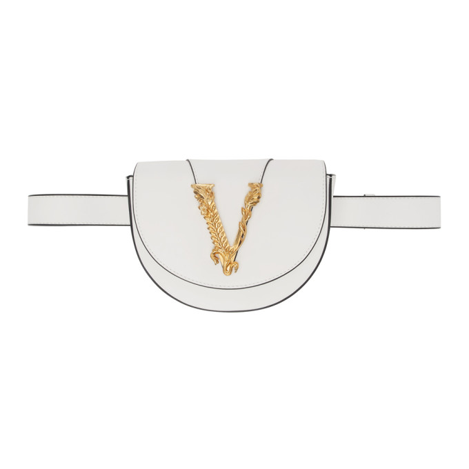 Versace White Leaves Belt Bag In K0aot White