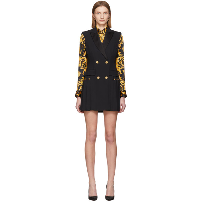 VERSACE VERSACE BLACK SLEEVELESS PLEATED BLAZER DRESS