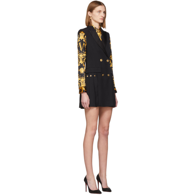 VERSACE BLACK SLEEVELESS PLEATED BLAZER DRESS