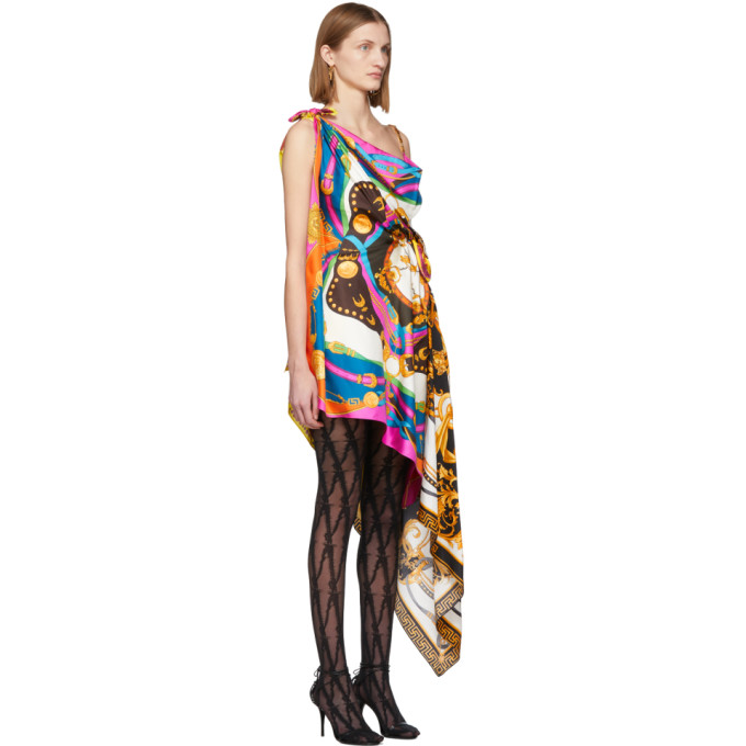 VERSACE VERSACE MULTICOLOR MIXED PRINT DRAPED ASYMMETRIC DRESS