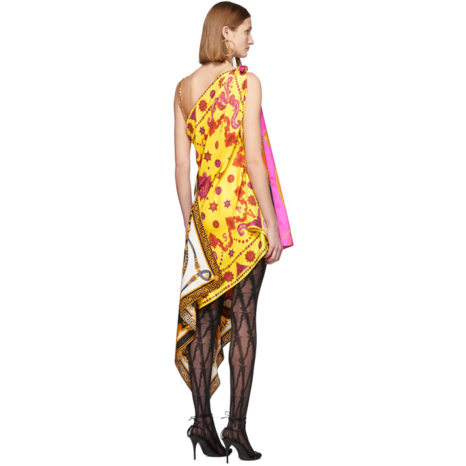 VERSACE VERSACE MULTICOLOR MIXED PRINT DRAPED ASYMMETRIC DRESS