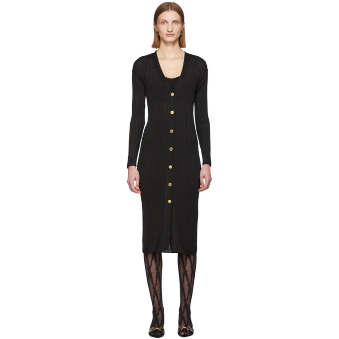 versace black dress with gold buttons