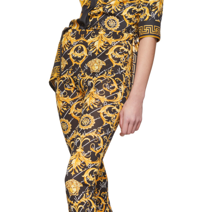 VERSACE BLACK GIANNI SIGNATURE BAROCCO LEGGINGS