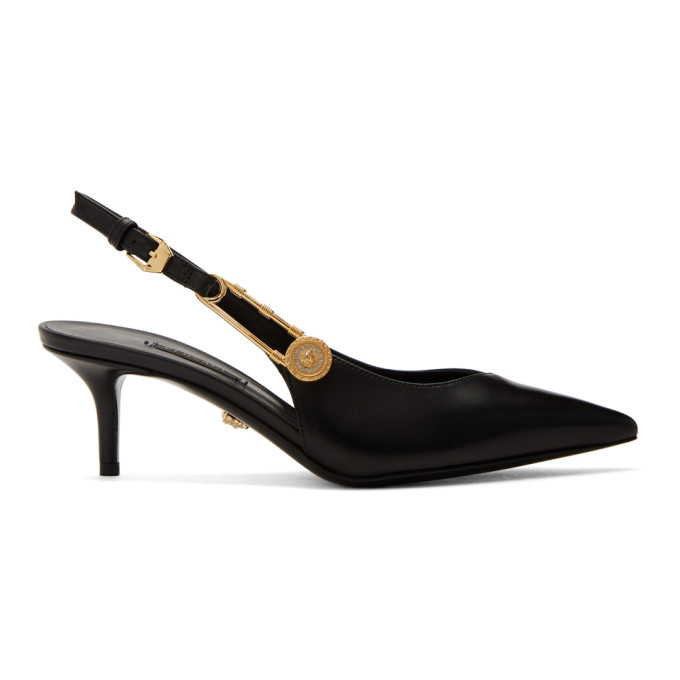VERSACE VERSACE BLACK MEDUSA SAFETY PIN HEELS