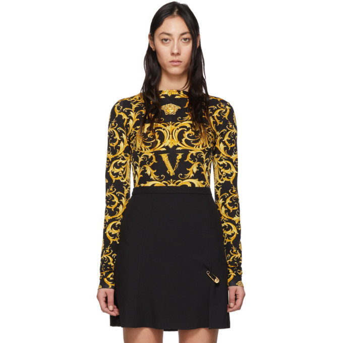 VERSACE VERSACE BLACK AND YELLOW WESTER BAROCCO BODYSUIT