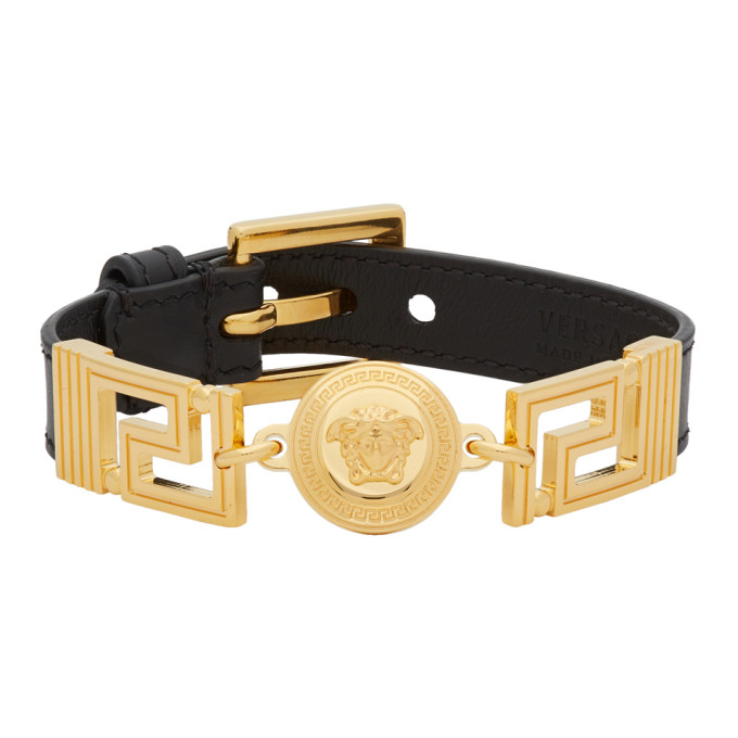 VERSACE VERSACE BLACK GREEK KEY STRAP BRACELET