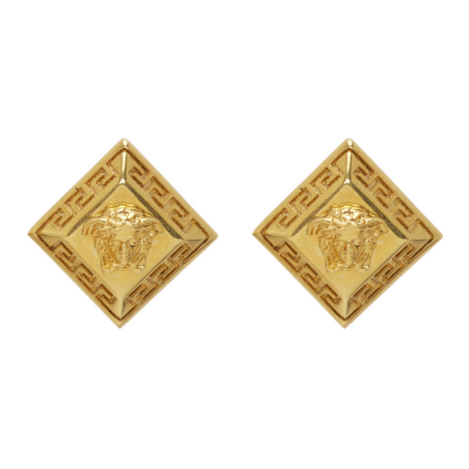 VERSACE VERSACE SSENSE EXCLUSIVE GOLD RHOMBUS STUD EARRINGS