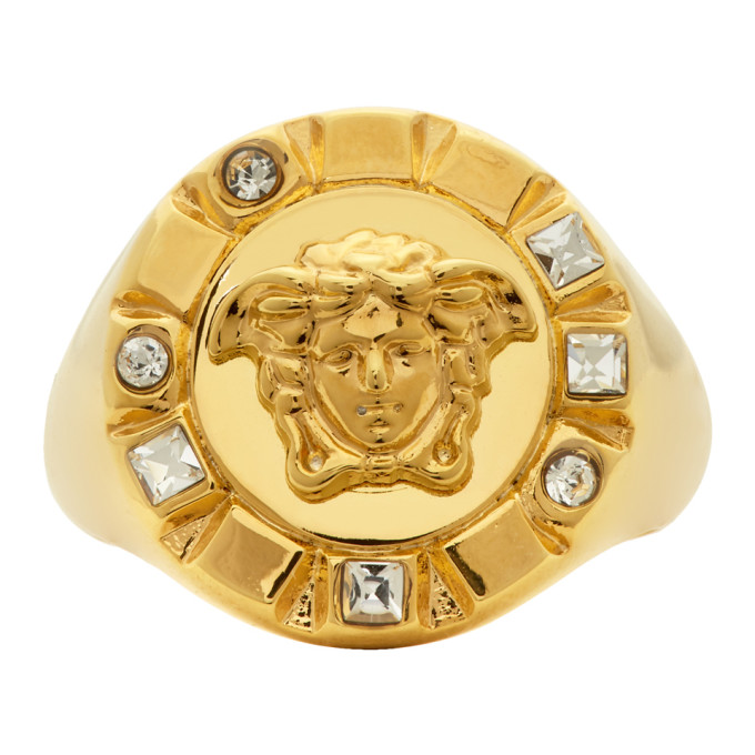 Versace Gold Palazzo Crystal Medusa Round Ring In Dco0h Gldcr Modesens