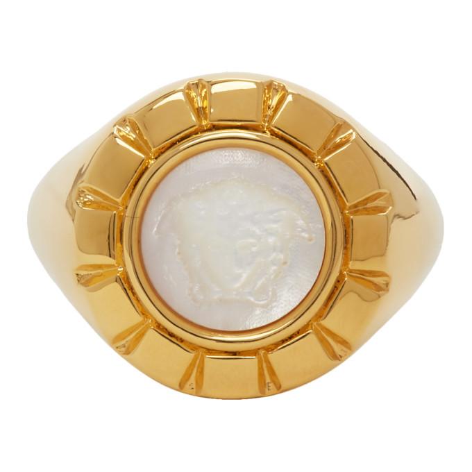 VERSACE VERSACE GOLD AND WHITE PALAZZO RING