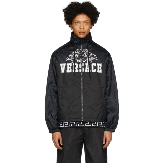 VERSACE VERSACE BLACK NYLON MEDUSA WINDBREAKER JACKET