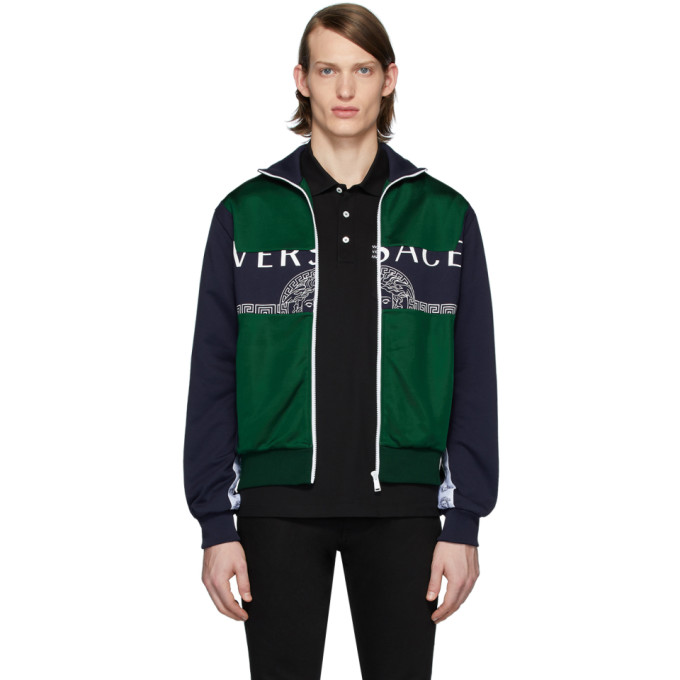 VERSACE VERSACE GREEN AND NAVY MEDUSA TRACK JACKET