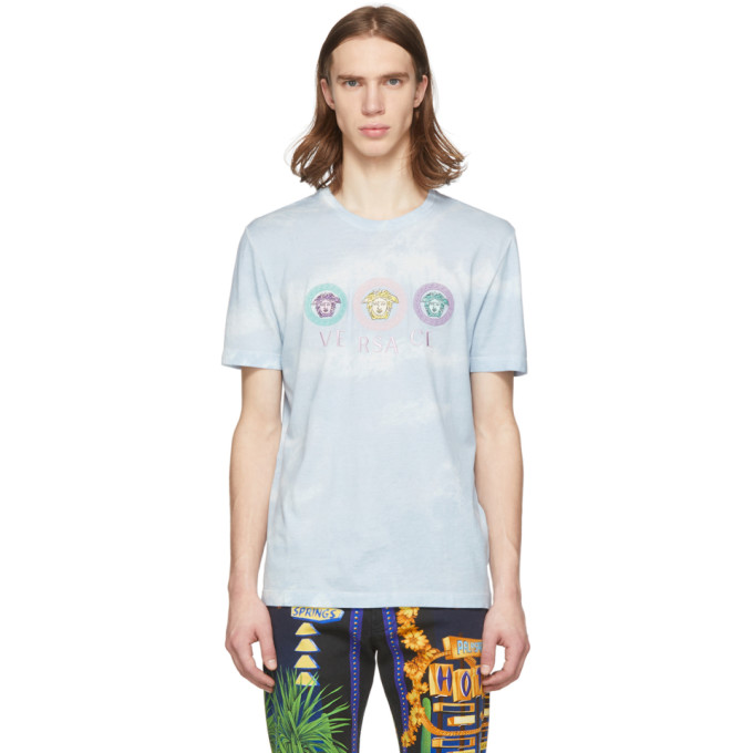 VERSACE VERSACE BLUE TIE-DYE MEDUSA LOGO T-SHIRT