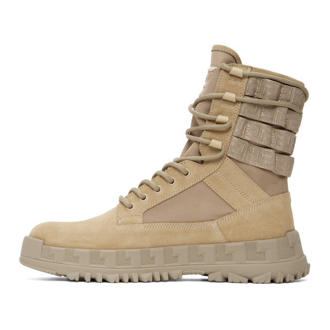 Versace Greca Rhegis Combat Boot In D26 Sand | ModeSens