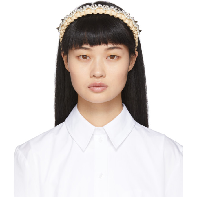 Simone Rocha Beige Raffia Embellished Headband In Nude/pearl