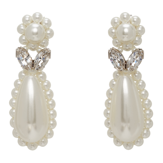 SIMONE ROCHA OFF-WHITE PEARL FLOWER EARRINGS