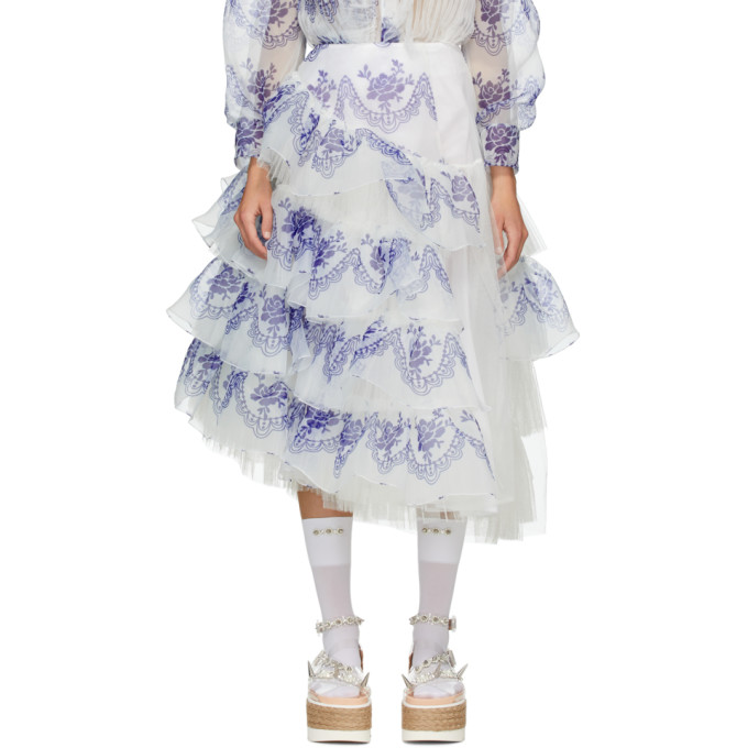 Simone Rocha Floral-print Organza And Tulle Skirt In Multi