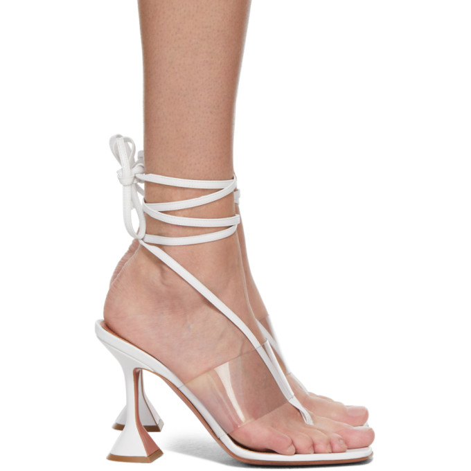 Click to view more detailed imagery on our partner's website Amina Muaddi White Zula 95 Wrap Leather Sandals