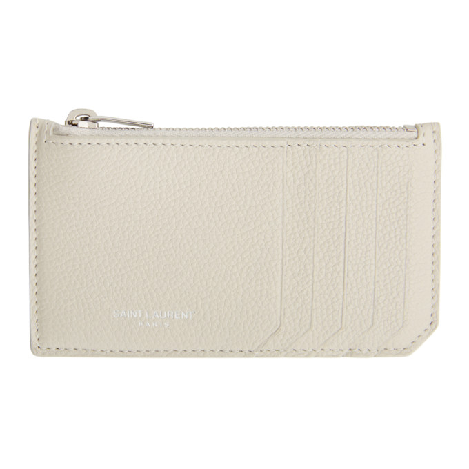 Saint Laurent Off-white Fragment Zipped Card Holder In 9207 White