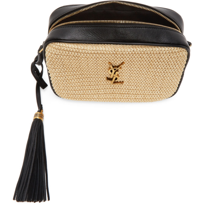 Saint Laurent Raffia Panelled Lou Camera Bag in Black