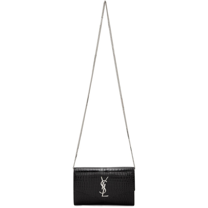 SAINT LAURENT SAINT LAURENT BLACK CROC UPTOWN WALLET BAG