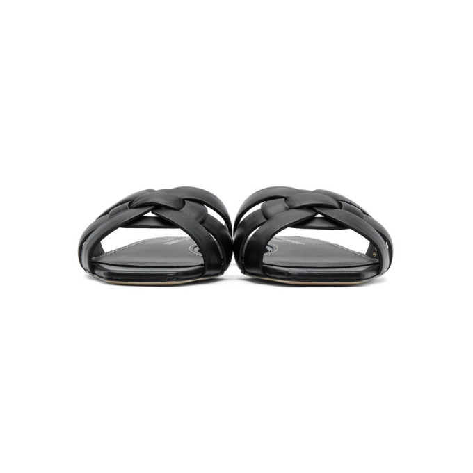 SAINT LAURENT Black Tribute Flat Sandals