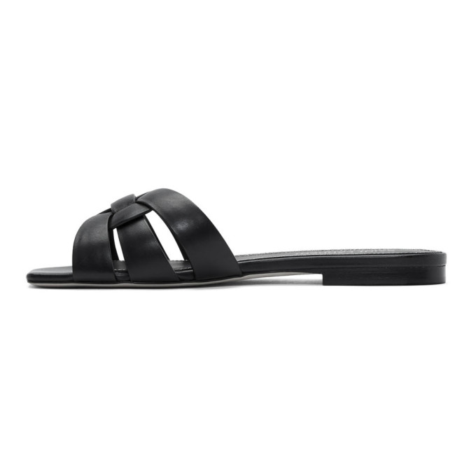 SAINT LAURENT Black Tribute Flat Sandals