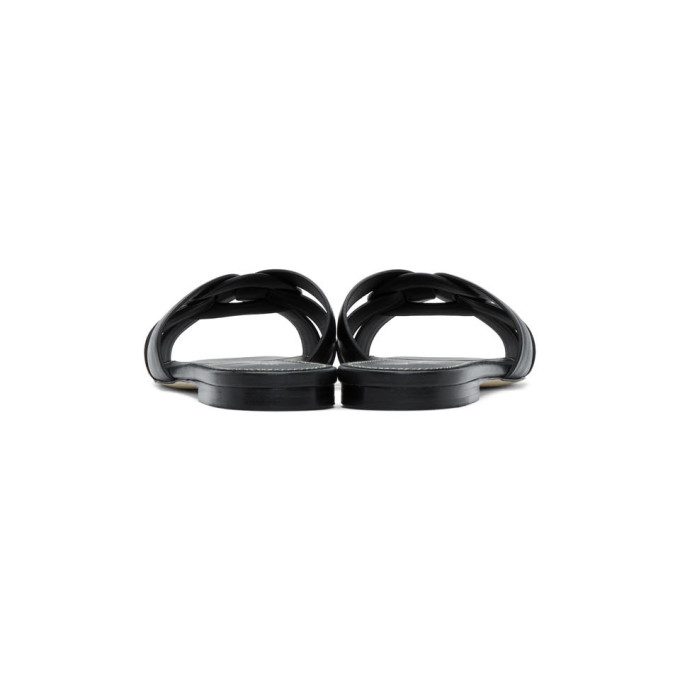 SAINT LAURENT Black Tribute Flat Sandals