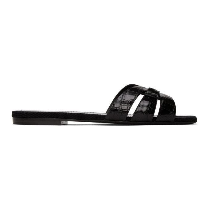 SAINT LAURENT SAINT LAURENT BLACK CROC TRIBUTE SANDALS