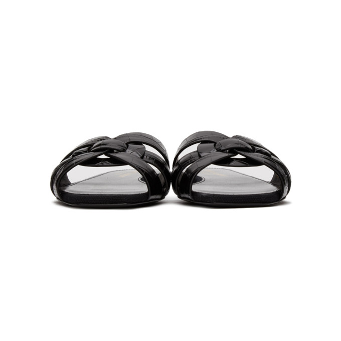 SAINT LAURENT SAINT LAURENT BLACK CROC TRIBUTE SANDALS