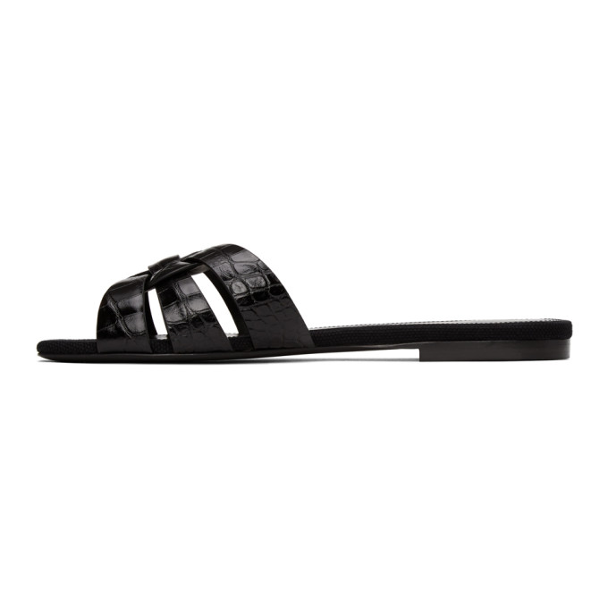 SAINT LAURENT SAINT LAURENT BLACK CROC TRIBUTE SANDALS