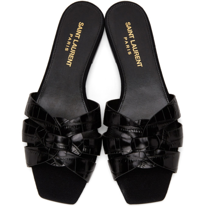 SAINT LAURENT SAINT LAURENT BLACK CROC TRIBUTE SANDALS