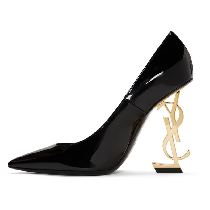 SAINT LAURENT SAINT LAURENT BLACK AND GOLD PATENT OPYUM HEELS