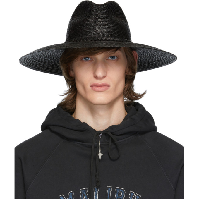 Saint Laurent Black Large Straw Hat In 1060 Black