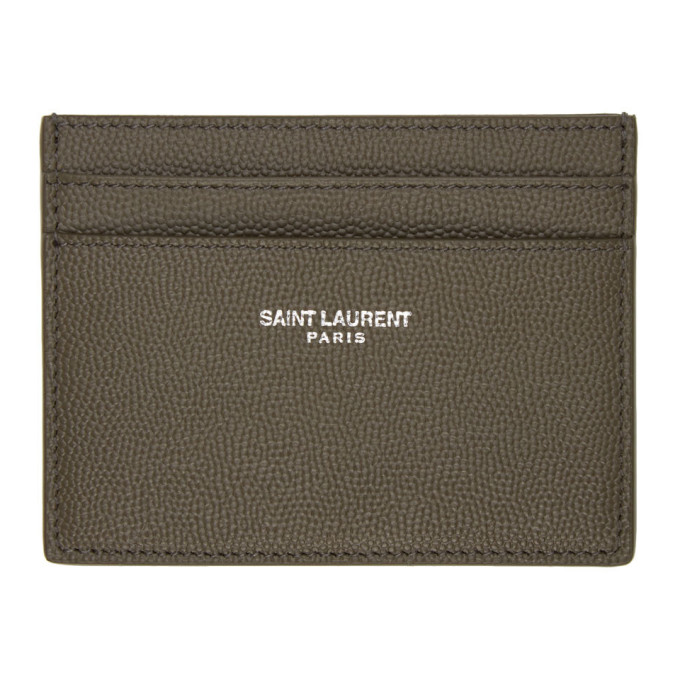 Saint Laurent Khaki Grain De Poudre Card Holder