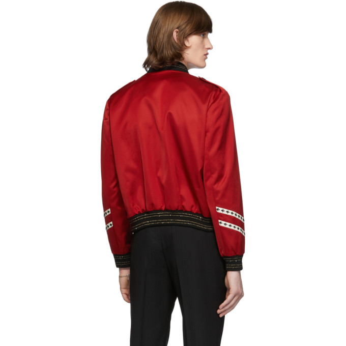SAINT LAURENT SAINT LAURENT RED SATIN OFFICER BOMBER JACKET