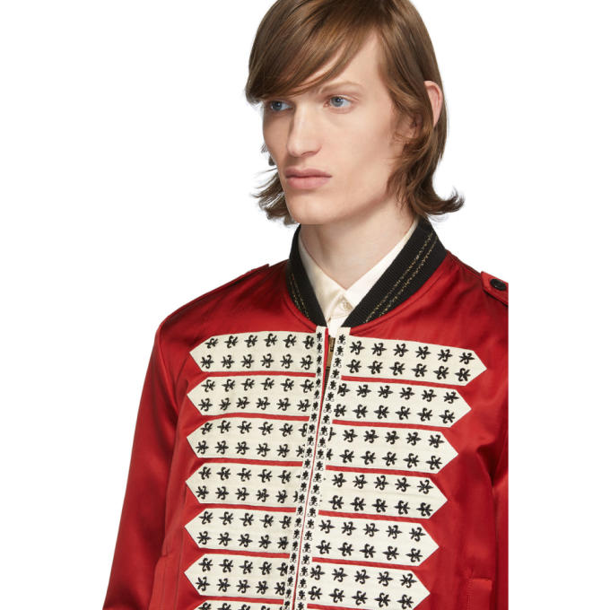 SAINT LAURENT SAINT LAURENT RED SATIN OFFICER BOMBER JACKET