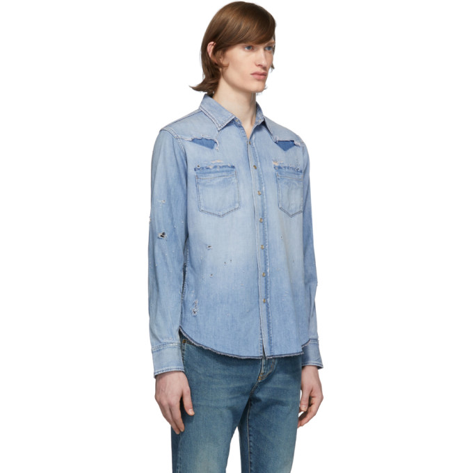 SAINT LAURENT SAINT LAURENT BLUE DENIM WESTERN SHIRT