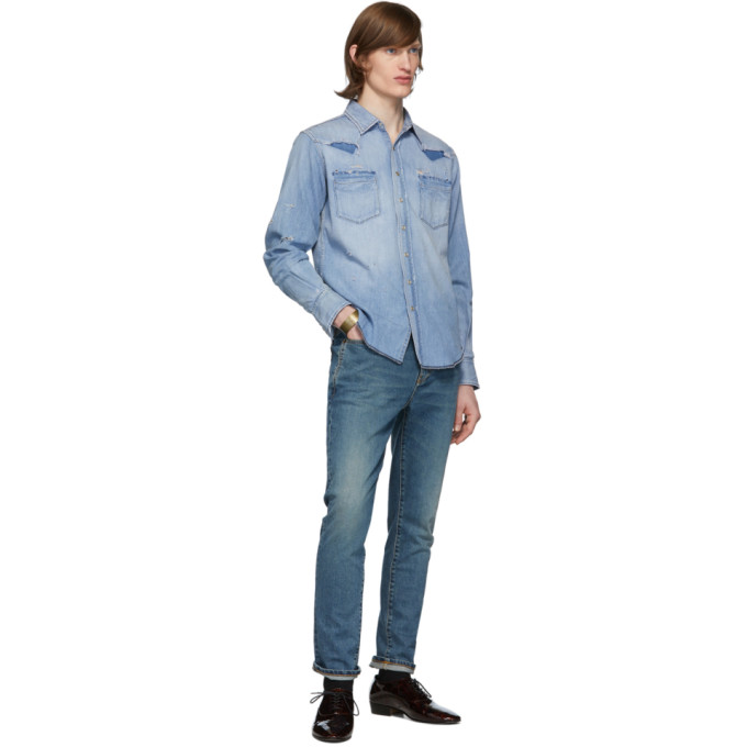 SAINT LAURENT SAINT LAURENT BLUE DENIM WESTERN SHIRT