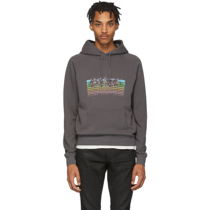 Click to view more detailed imagery on our partner's website Saint Laurent Men's Rainbow Palms Logo Hoodie Sweatshirt In 1478 -gris/multicolore