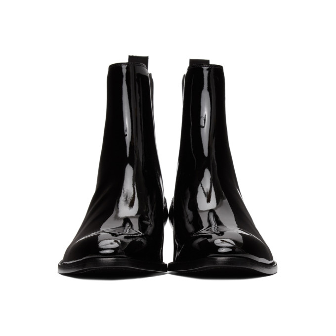 SAINT LAURENT SAINT LAURENT BLACK PATENT WYATT CHELSEA BOOTS