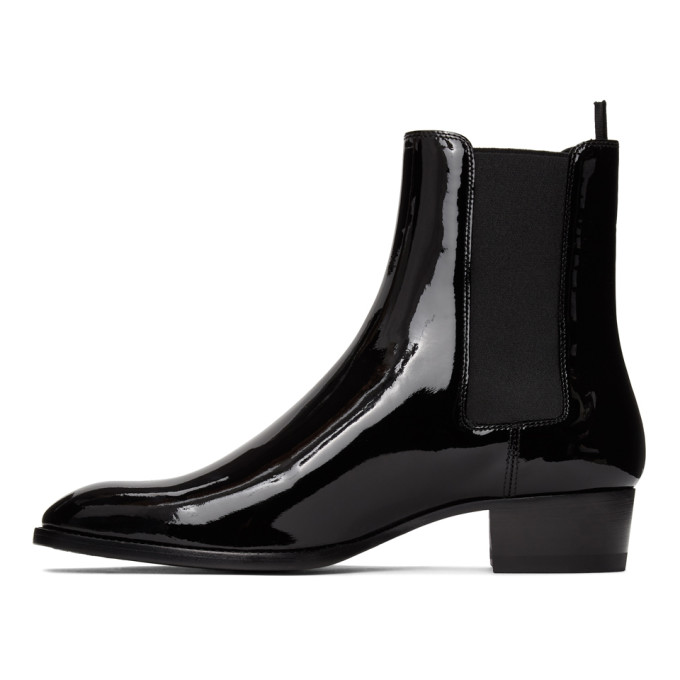 SAINT LAURENT SAINT LAURENT BLACK PATENT WYATT CHELSEA BOOTS