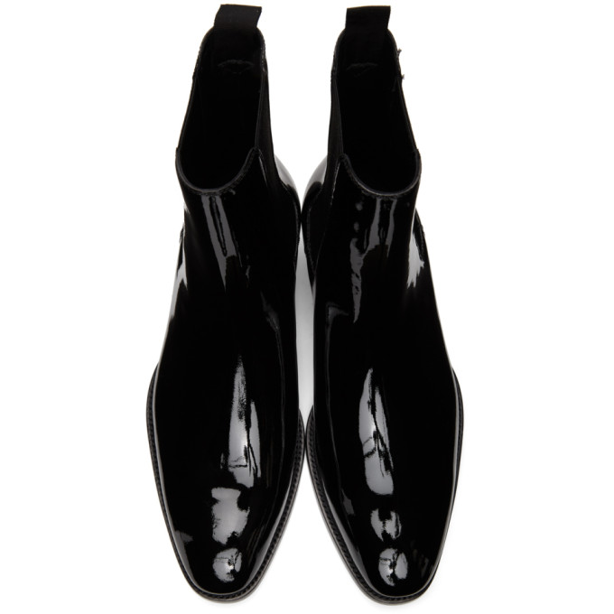 SAINT LAURENT SAINT LAURENT BLACK PATENT WYATT CHELSEA BOOTS